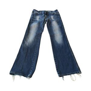 Rock 47 By Wrangler Women's Ultra Low Rise Embroidered Blue Jeans Size 29